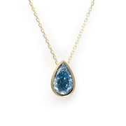 2 Ct Pear Cut Fancy Blue Lab Diamond Bezel Pendant Necklace - LGG Jewelry